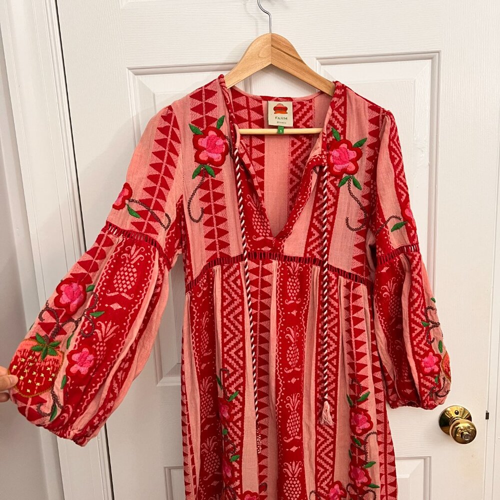 Farm Rio Strawberry Jacquard Cotton Maxi Dress Sz S - Picture 12 of 16